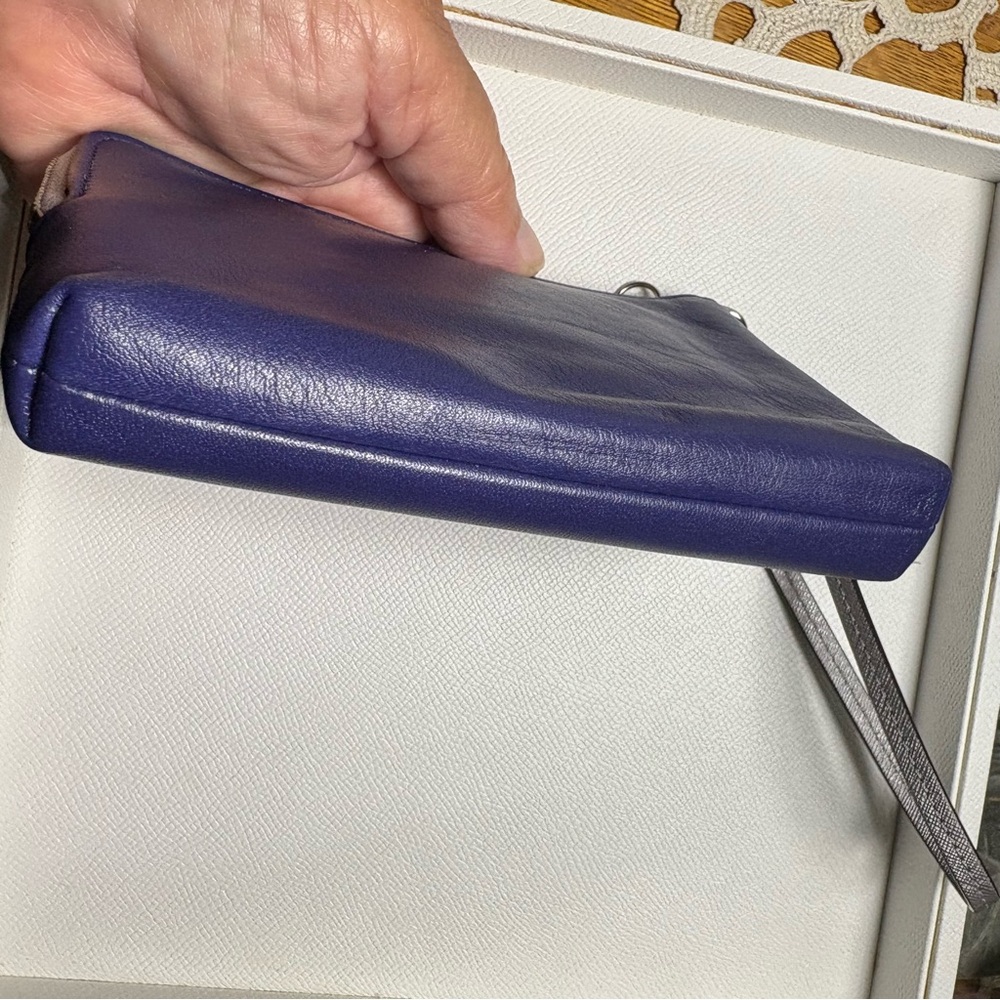 Coach Periwinkle Blue & Cream Double Corner Zip Wristlet - Picture 13 of 14